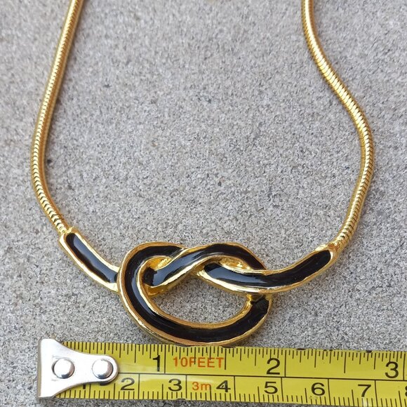 "KENNETH LANE" Black and Gold Choker Collar Necklace Enameled Infinity Knot - Picture 7 of 16